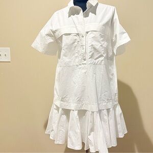 White Shirt Dress with Ruffle Hem - Women's Dress